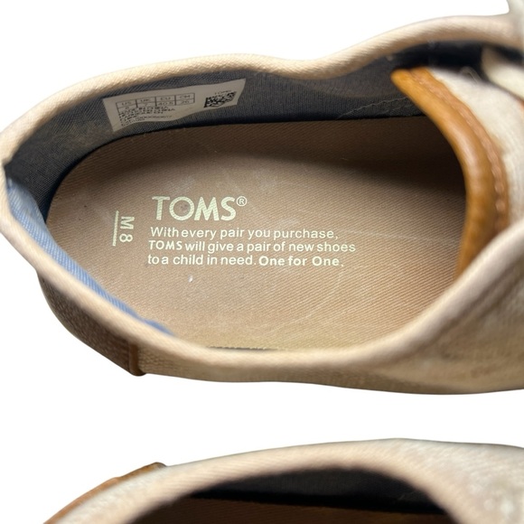 TOMS Unisex Donovan Natural Burlap Oxford Taupe Lace Up Tennis Shoe Size 8 - Picture 6 of 7